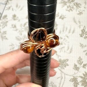 Handmade copper wire wrap ring large flower